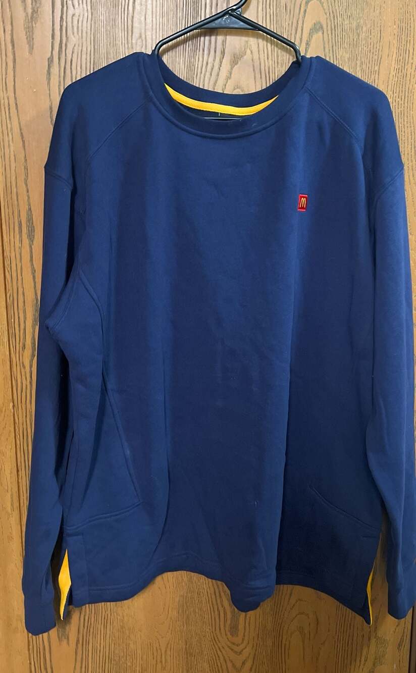 McDonald's Crewneck Sweatshirt Pullover Navy Blue with Red Small Logo